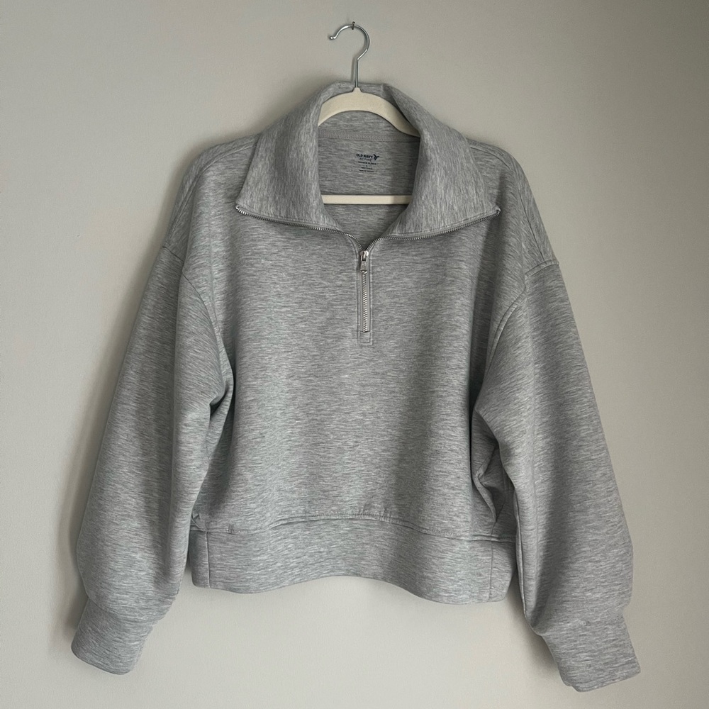 Old Navy Heather Gray Quarter Zip Cropped Pullover Size Large
